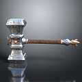 Ornate Metal Hammer With Silver Head Brown Braided Handle And Gold Accents