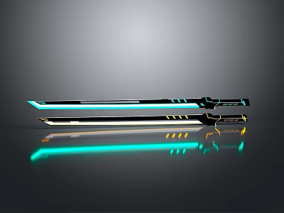 Futuristic Swords With Blue Yellow Neon Lights And Shiny Reflections 3d model