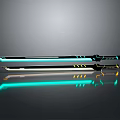 Futuristic Swords With Blue Yellow Neon Lights And Shiny Reflections