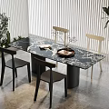 Modern Dining Table Set With Marble Tabletop Black Legs And Chairs In Bright Space
