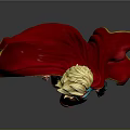 Blonde Female Superhero In Blue Costume With Red Cape Dynamic Pose Dark Background