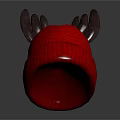 Cute Warm Knitted Red Hat With Brown Antler Decorations For Winter Wear