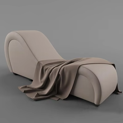 Modern Beige Lounge Chair With Soft Brown Blanket And Comfortable Design 3d model