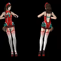 Game Movie Character In Red And White Suspender Outfit With White Stockings And Red Shoes