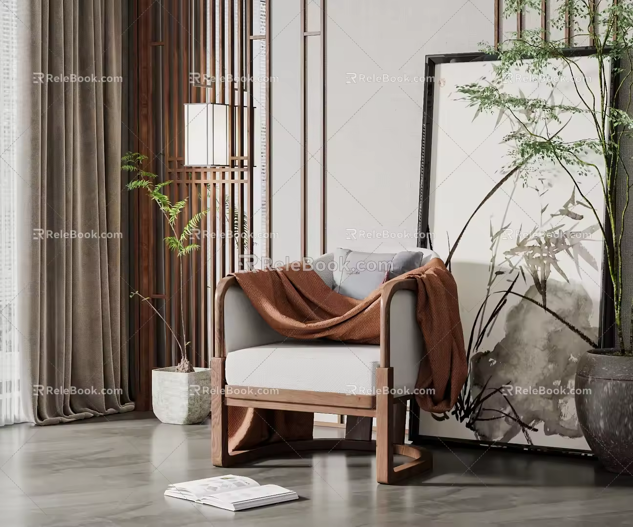 New Chinese-style Single Sofa 3d model