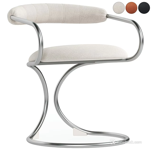 Single Chair with Curved Chrome Metal Frame and Beige Fabric Seat Modern Home Decor 3d model 