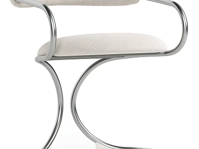 Single Chair with Curved Chrome Metal Frame and Beige Fabric Seat Modern Home Decor 3d model