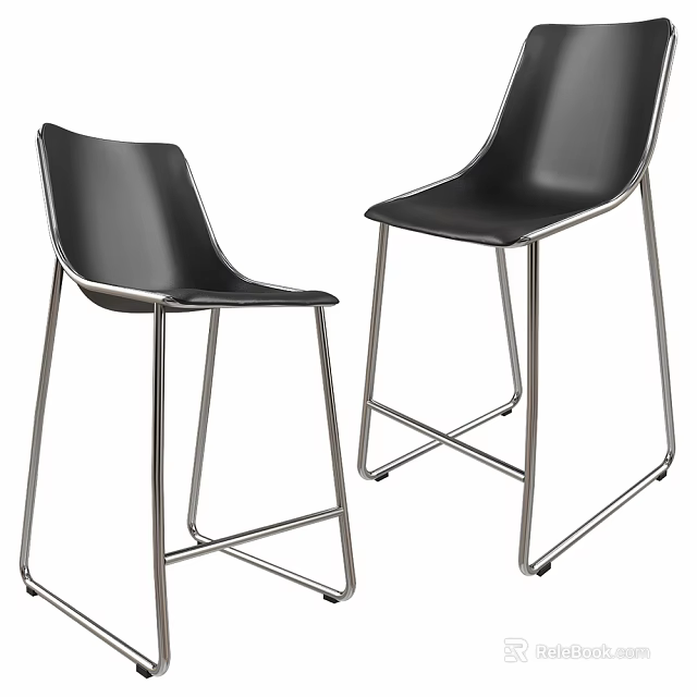 Black Modern Dining Chairs With Sleek Metal Frame And Comfortable Design 3d model 
