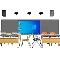 Classroom Tables And Chairs Set With Large Screen Cameras And Speakers