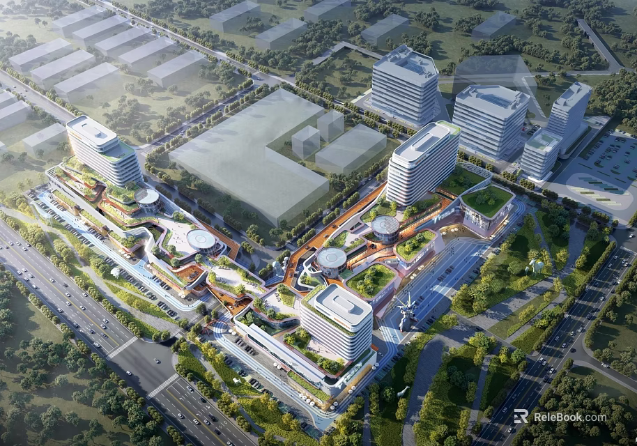 Aerial View Planning Of Modern Urban Area With Buildings Green Spaces And Roads 3d model 