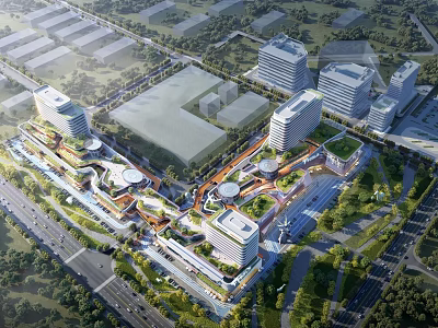 Aerial View Planning Of Modern Urban Area With Buildings Green Spaces And Roads 3d model