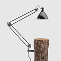 Modern Black Adjustable Desk Lamp With Metal Arm And Wooden Stump Base