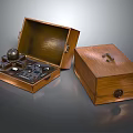 Antique Wooden Box Open With Metal Components And Closed Storage Case