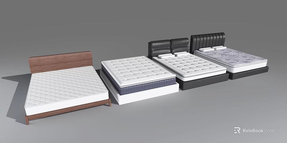 Modern Double Bed Designs With Wooden And Leather Headboards And Comfortable Mattresses 3d model 