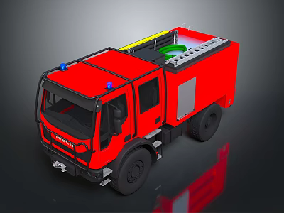 Red IVECO Fire Truck With Blue Emergency Lights And Roof Equipment 3d model