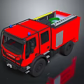 Red IVECO Fire Truck With Blue Emergency Lights And Roof Equipment
