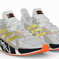 White Gold Stripe Running Shoes With Geometric Pattern Orange Sole And Ray Logo