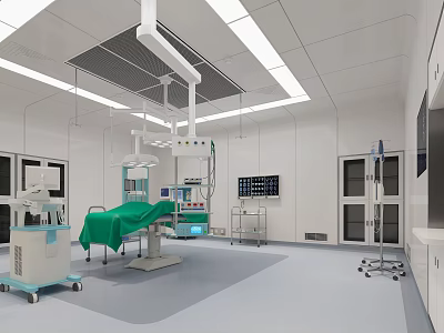 Modern Operating Room Interior With Surgical Table Lights Medical Equipment And Cabinets 3d model