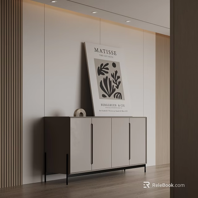 Modern Entryway Console Cabinet With Decorative Matisse Poster And Minimalist Design 3d model 