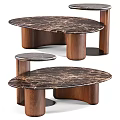 Modern Curved Coffee Table With Marble Top And Wooden Base