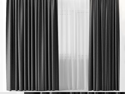 Modern Double Layer Curtains With Blackout Panels And Sheer White Lining For Home Window 3d model