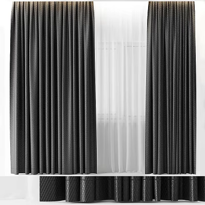 Modern Double Layer Curtains With Blackout Panels And Sheer White Lining For Home Window 3d model