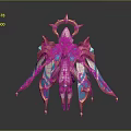 Elegant Divine Mythical Creature Character With Golden Blue Ornaments Horned Headpiece And Gemstone Wings