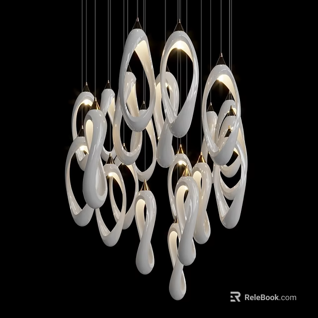 Elegant Modern White Spiral Chandelier With Multiple Warm Lighting Elements 3d model 