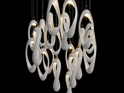 Elegant Modern White Spiral Chandelier With Multiple Warm Lighting Elements 3d model