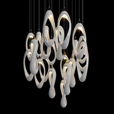 Elegant Modern White Spiral Chandelier With Multiple Warm Lighting Elements 3d model