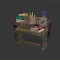 Pixel Art Office Desk With Colorful Items Bottles Purple Decor And Pink Cloth