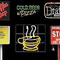 Modern Coffee Shop Furniture With Neon Signs And Interior Decor Elements