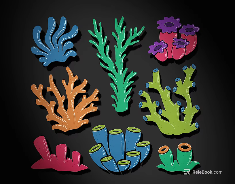 Colorful Coral Shaped Wall Decor With Vibrant Hand Drawn Design Elements 3d model