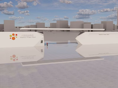 Modern Innovation Center Entrance Gate With White Facade And Reflection 3d model