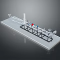 3D Model of Industrial Machinery Platform Featuring Mechanical Framework Pipes And Colored Components