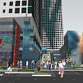 Twin Modern Skyscrapers With Glass Facade Connected Sky Bridge And Urban Design