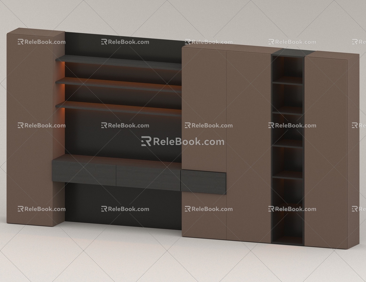 Wooden simple bookcase background wall 3d model