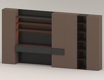 Wooden simple bookcase background wall 3d model