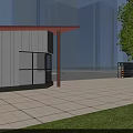 Modern Entrance Gate With Red Canopy Guard House And Paved Ground