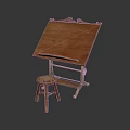 Classic Wooden Drawing Table With Matching Stool For Home Office Furniture
