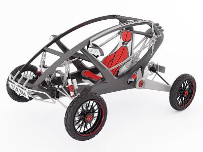 Open Frame Off Road Car With Black Chassis Red Seats And Large Wheels 3d model
