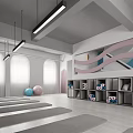 Modern Fitness Studio Interior With Yoga Mat Exercise Ball And Storage Shelves