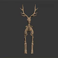 Golden Deer Skeleton Model With Detailed Bone Structure On Dark Reflective Background