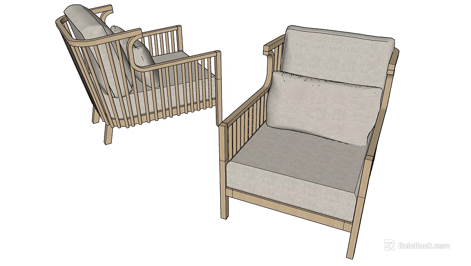 Comfortable Minimalist Single Sofa With Wooden Frame Gray Cushion And Armrest 3d model 