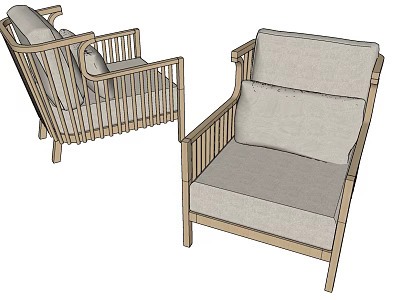 Comfortable Minimalist Single Sofa With Wooden Frame Gray Cushion And Armrest 3d model