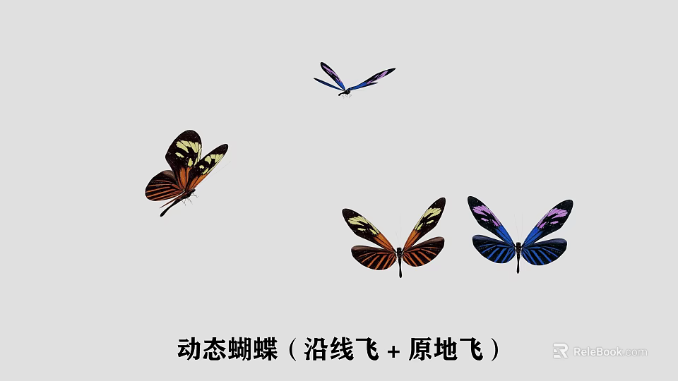 Vibrant Dynamic Butterflies Flying Along Lines And Hovering Gracefully In Place 3d model 