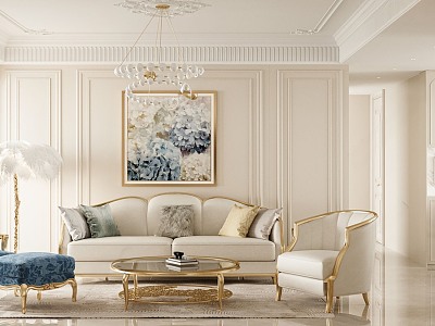 French living room with main lamp light luxury model