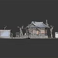 Traditional Chinese Architecture Miniature Model With Gray Tiled Roof Wooden Structure Trees And Decorative Elements
