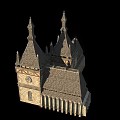 Historic Ancient Architecture With Twin Spire Towers Tiled Roof Stone Walls And Arched Windows