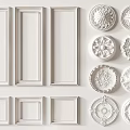 Various Decorative Gypsum Molding Designs with Rectangular Strips and Circular Rosettes 3d model